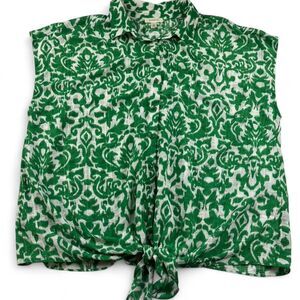Tamara H Women’s Green & White Tie Front Blouse Plus Size 2X
